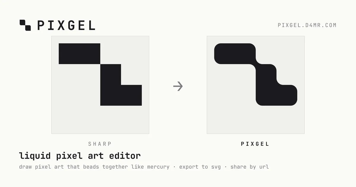 pixgel — sharp pixels on the left, the same cells blended into a single liquid shape on the right